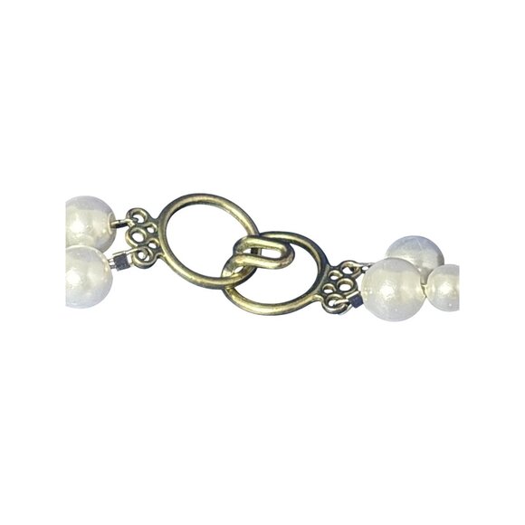 Faux Pearl White and Black Beaded Necklace 2 Strands Plastic Glass Hook Clasp - Picture 3 of 3